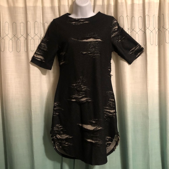 Black Bead Destroyed Knit Dress W/Side Slit (L) - Picture 3 of 9